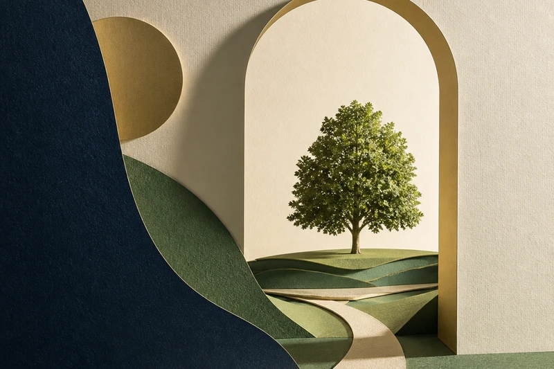 An archway leading to a mature, well-rooted tree, representing a business suited to long-term ownership and operation.
